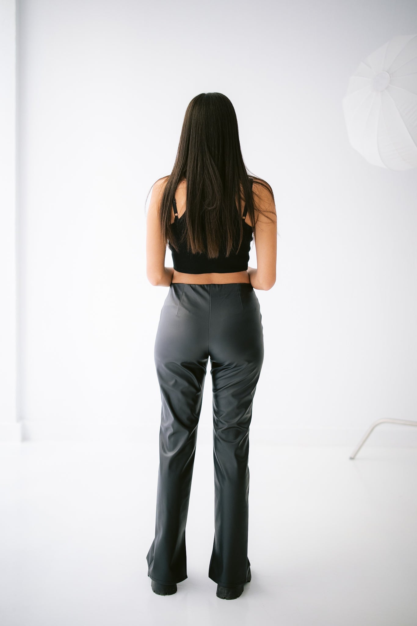 Flared Leather Trousers - Black