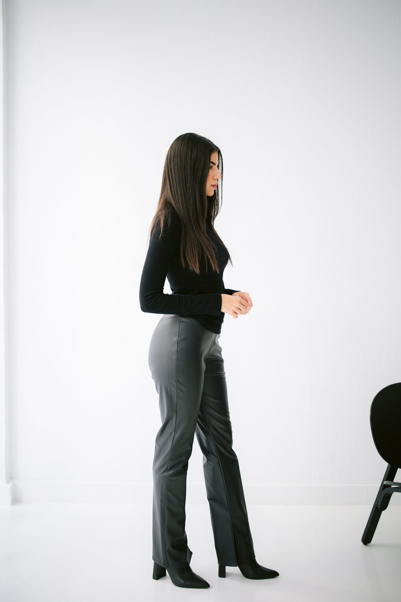 Flared Leather Trousers - Black