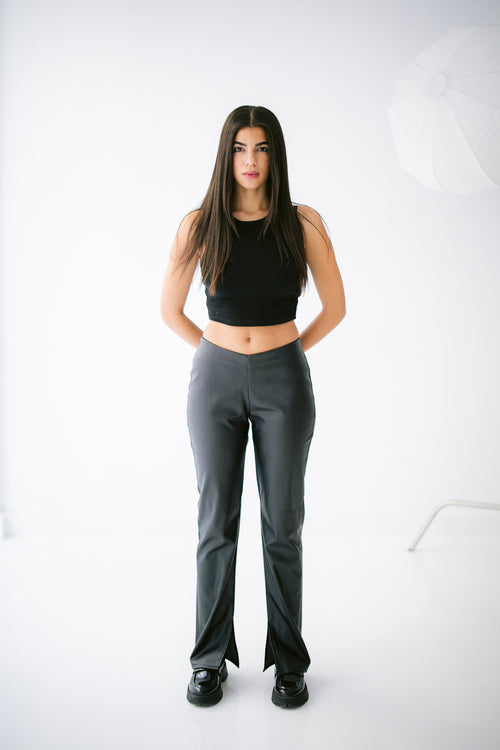 Flared Leather Trousers - Black