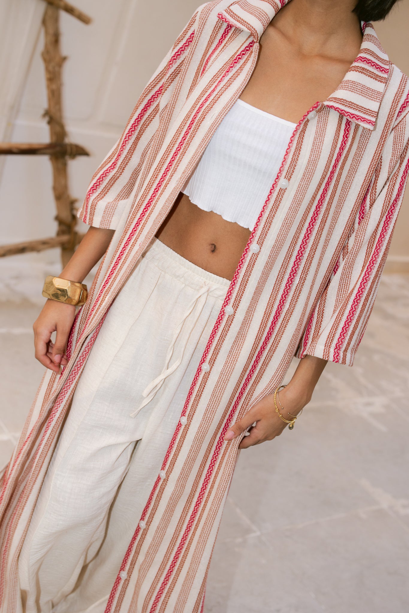 Striped Shirt Dress - Orange