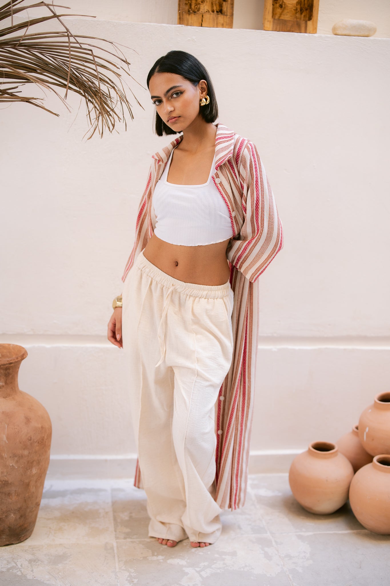 Striped Shirt Dress - Orange