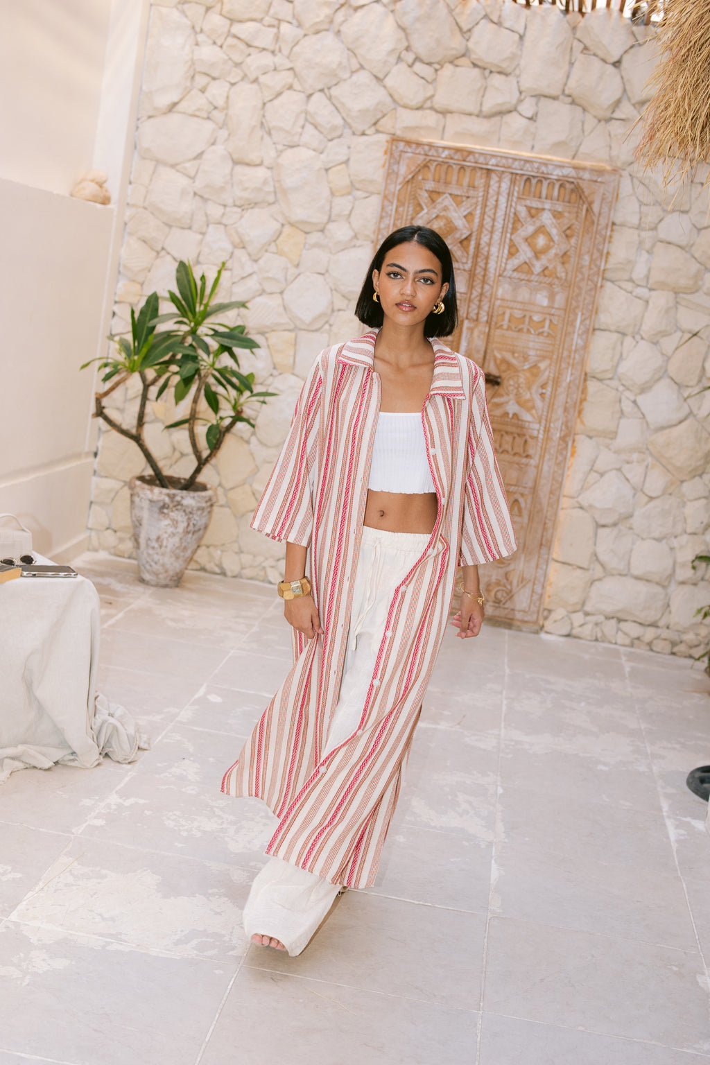 Striped Shirt Dress - Orange