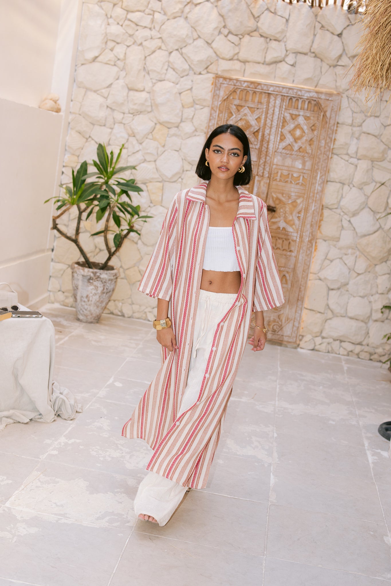 Striped Shirt Dress - Orange