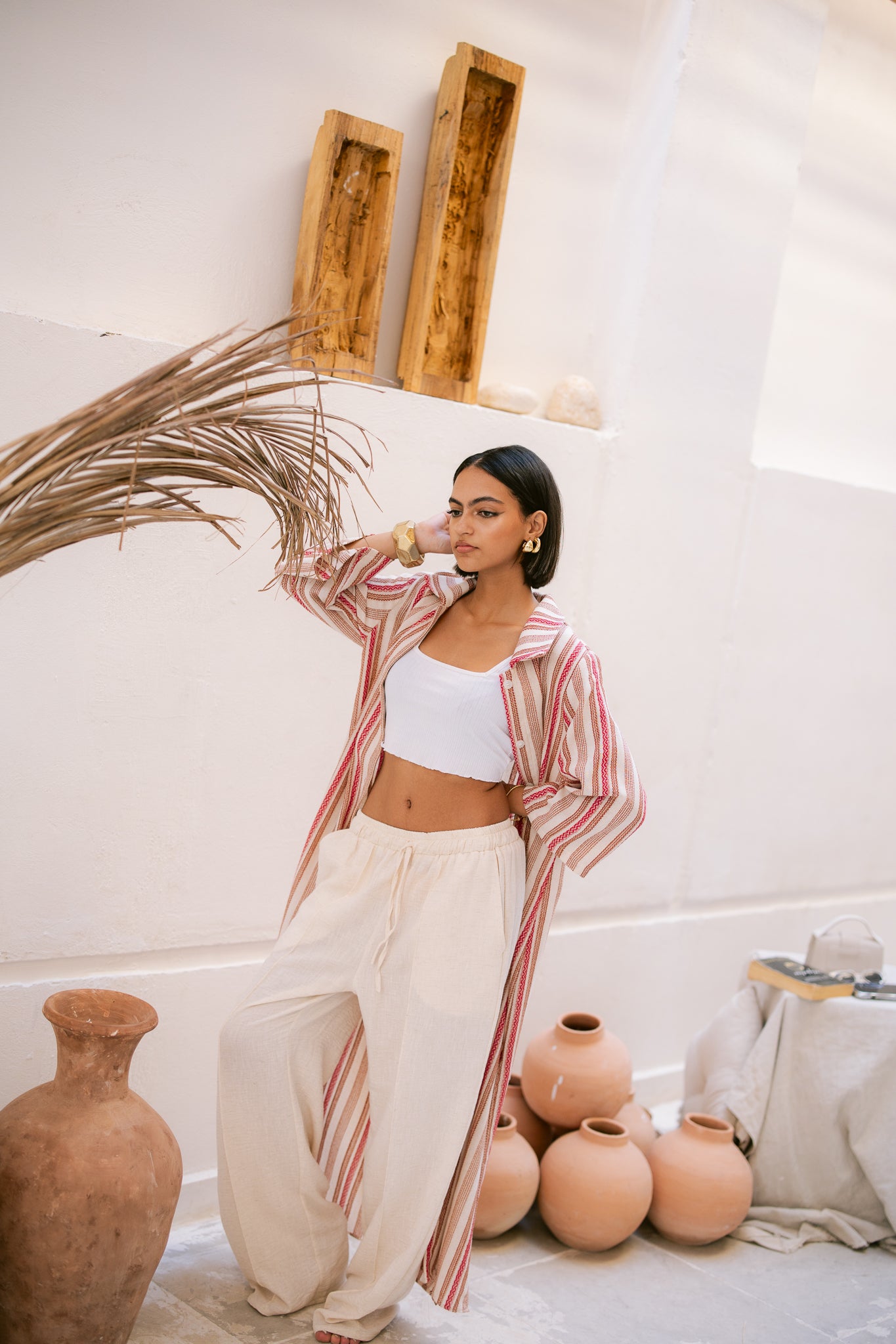 Striped Shirt Dress - Orange