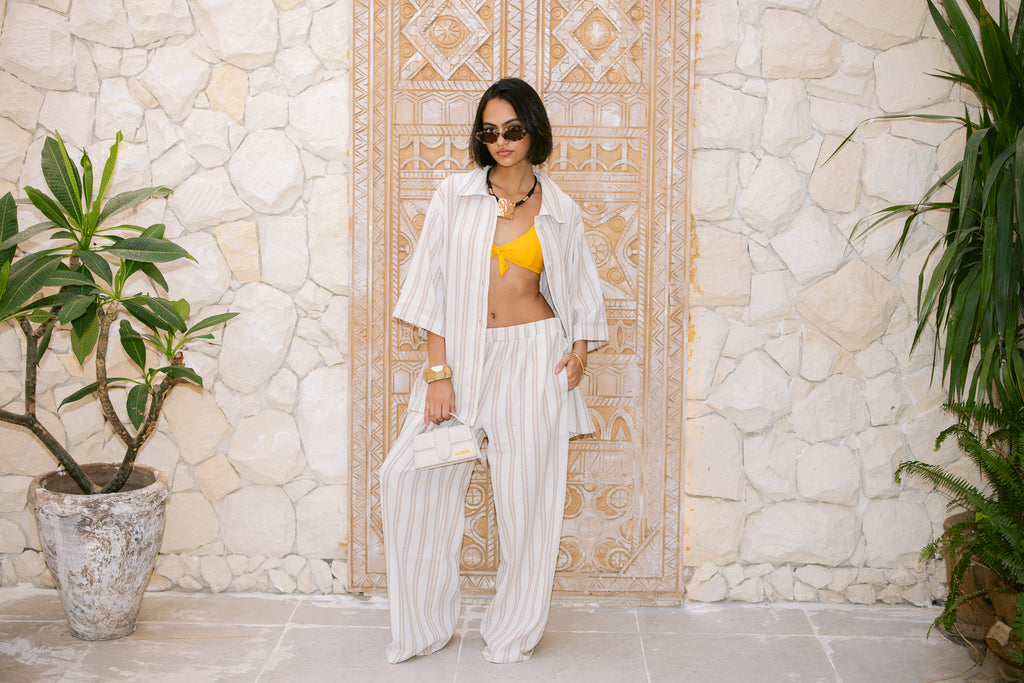 Relaxed Fit Striped Trousers - Beige