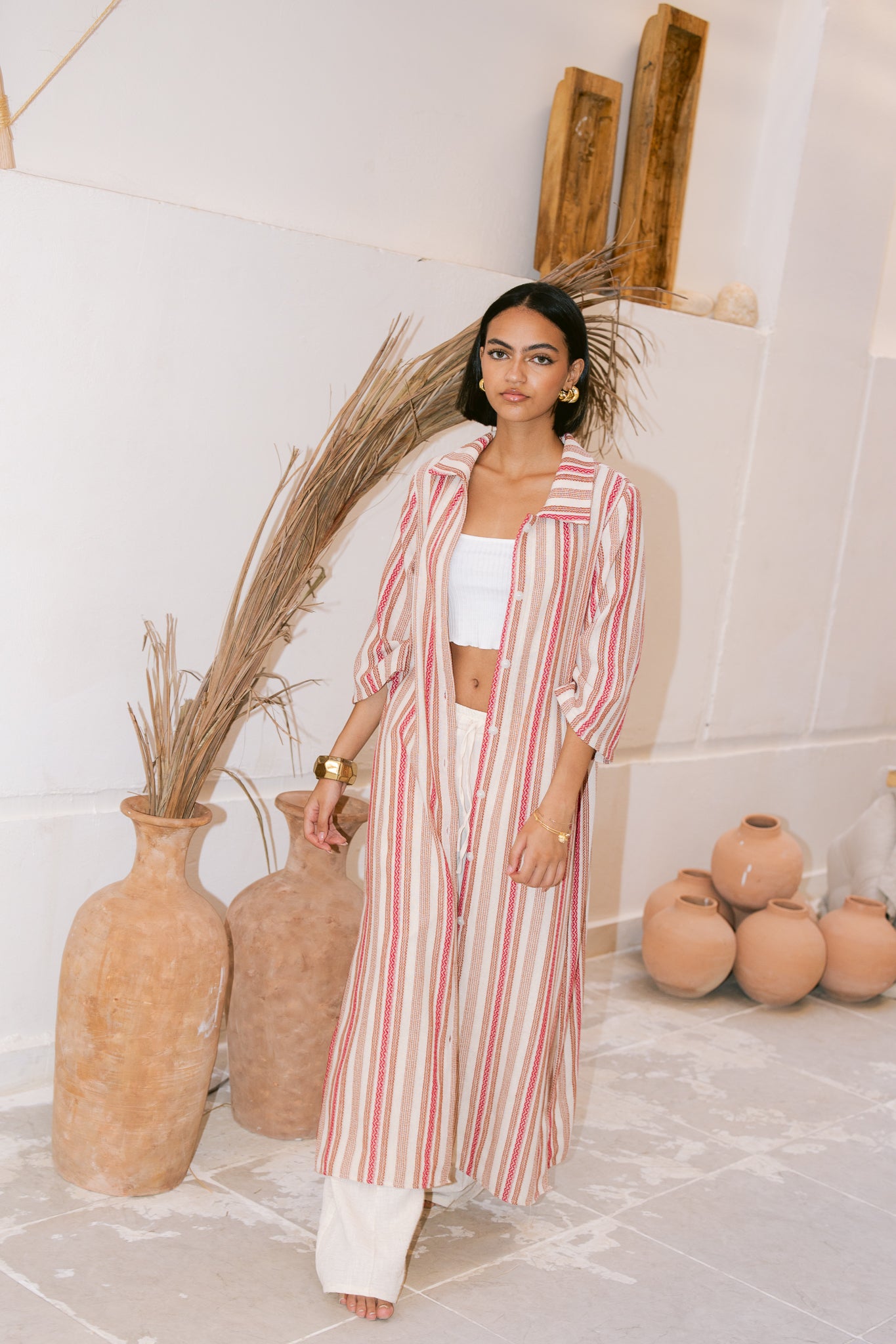 Striped Shirt Dress - Orange