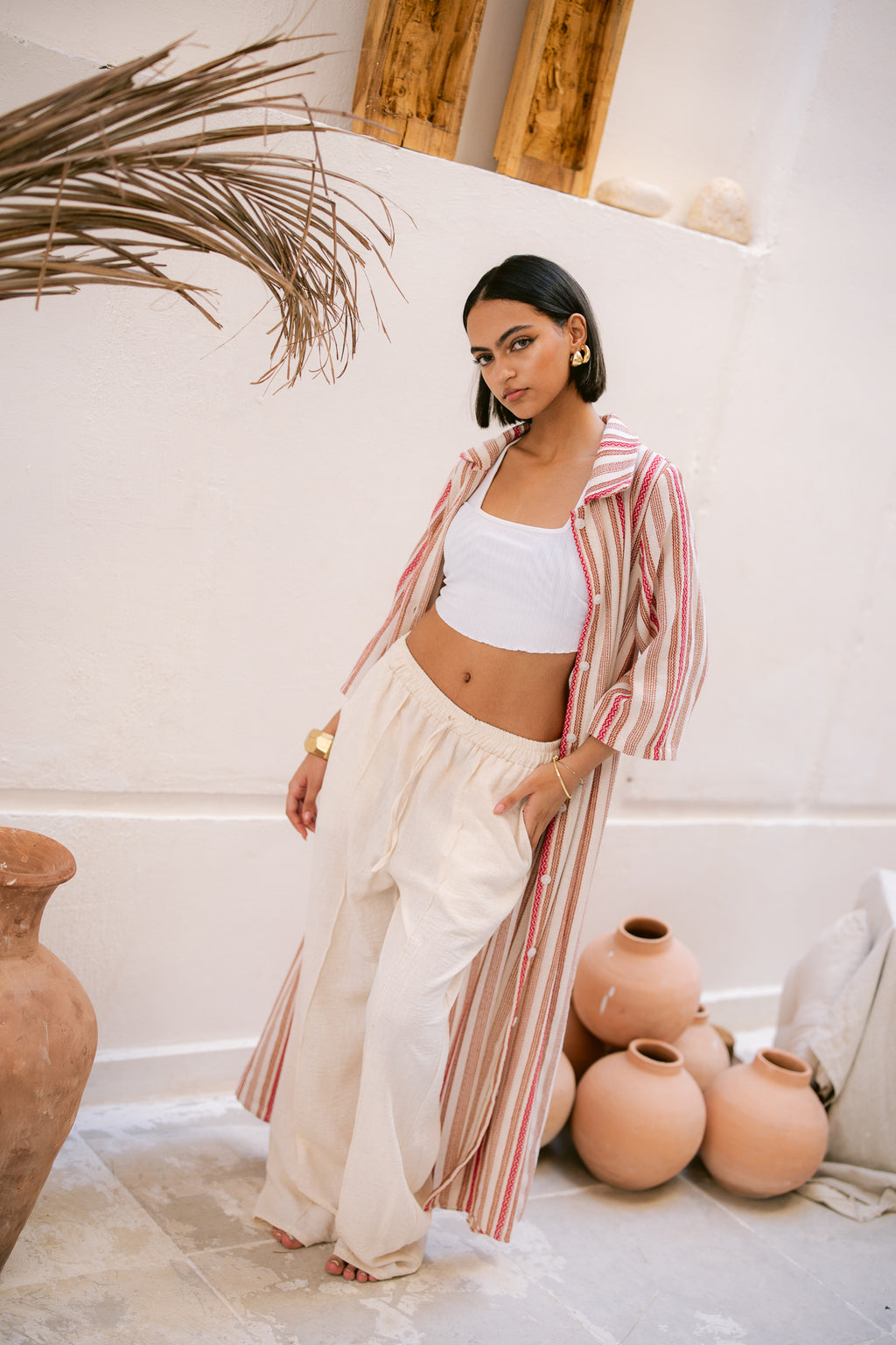 Striped Shirt Dress - Orange