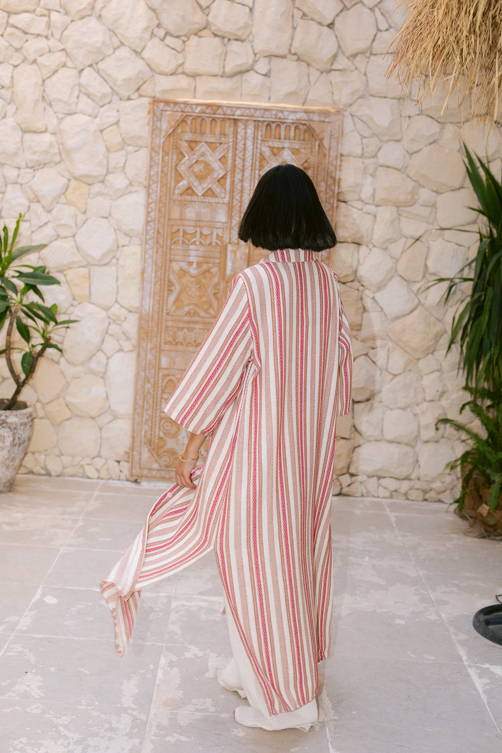 Striped Shirt Dress - Orange
