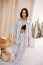 Relaxed Fit Striped Trousers - Dark Gray