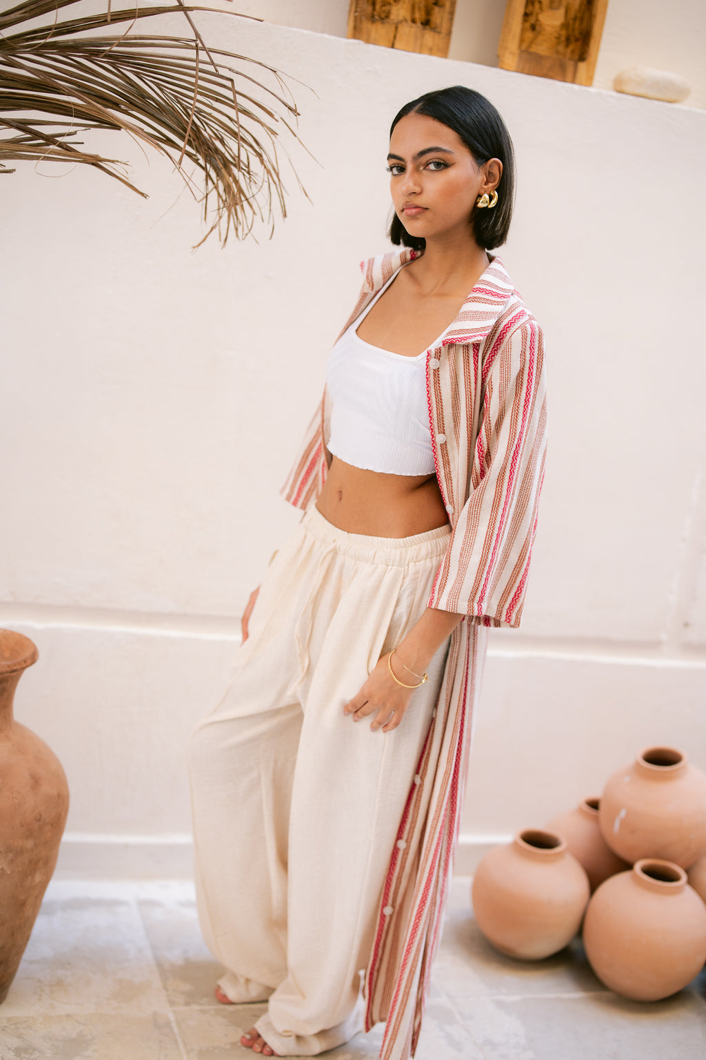 Striped Shirt Dress - Orange