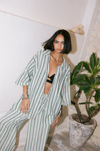 Relaxed Fit Striped Trousers - Green