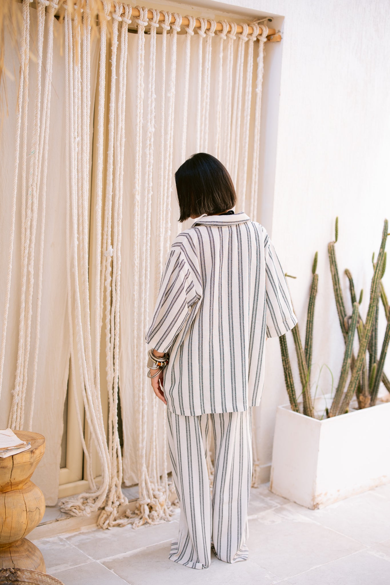 Relaxed Fit Striped Trousers - Dark Gray