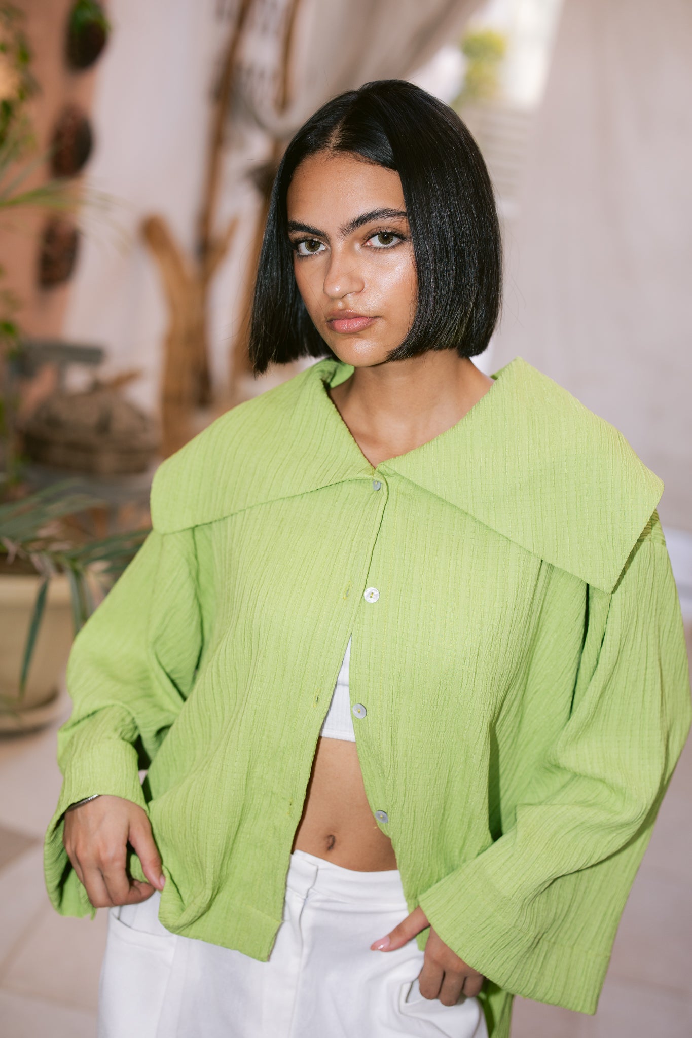Waffle Knit Shirt - Apple Green