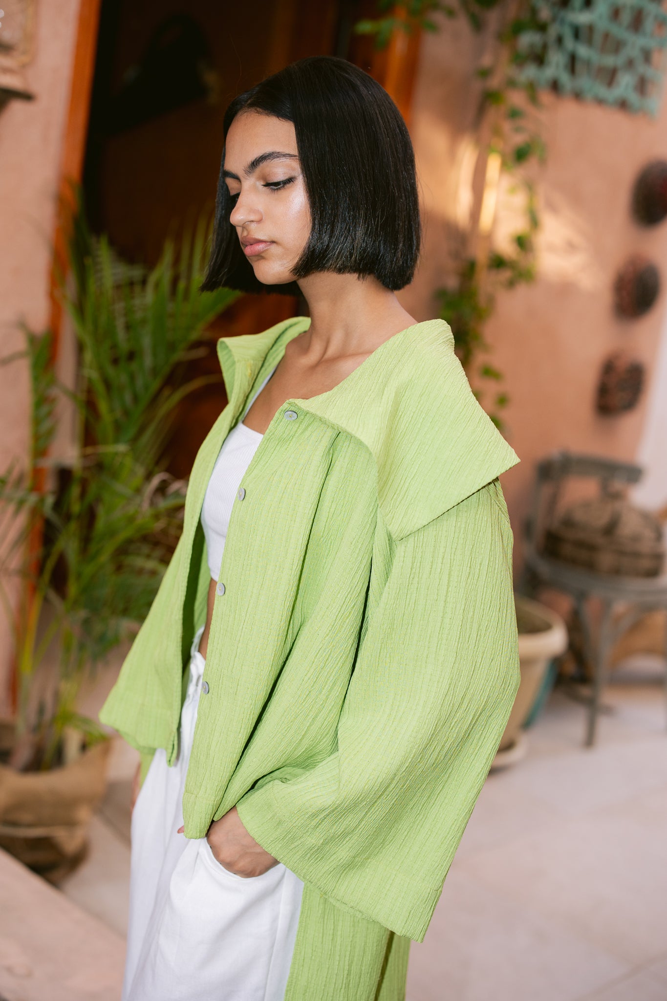 Waffle Knit Shirt - Apple Green