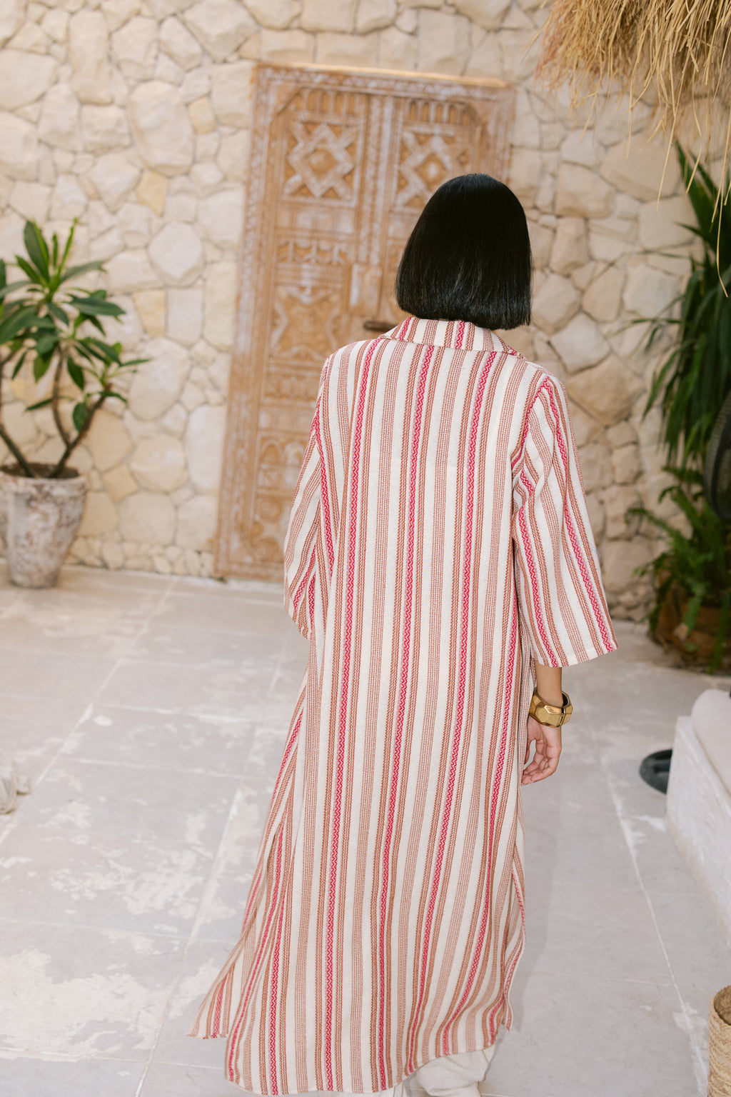 Striped Shirt Dress - Orange