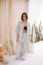 Relaxed Fit Striped Trousers - Dark Gray