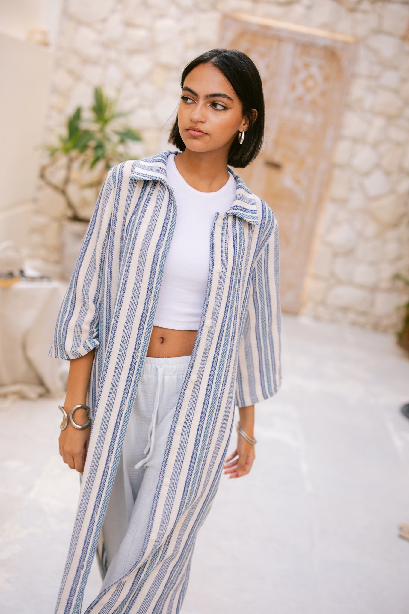 Striped Shirt Dress - Ocean Blue