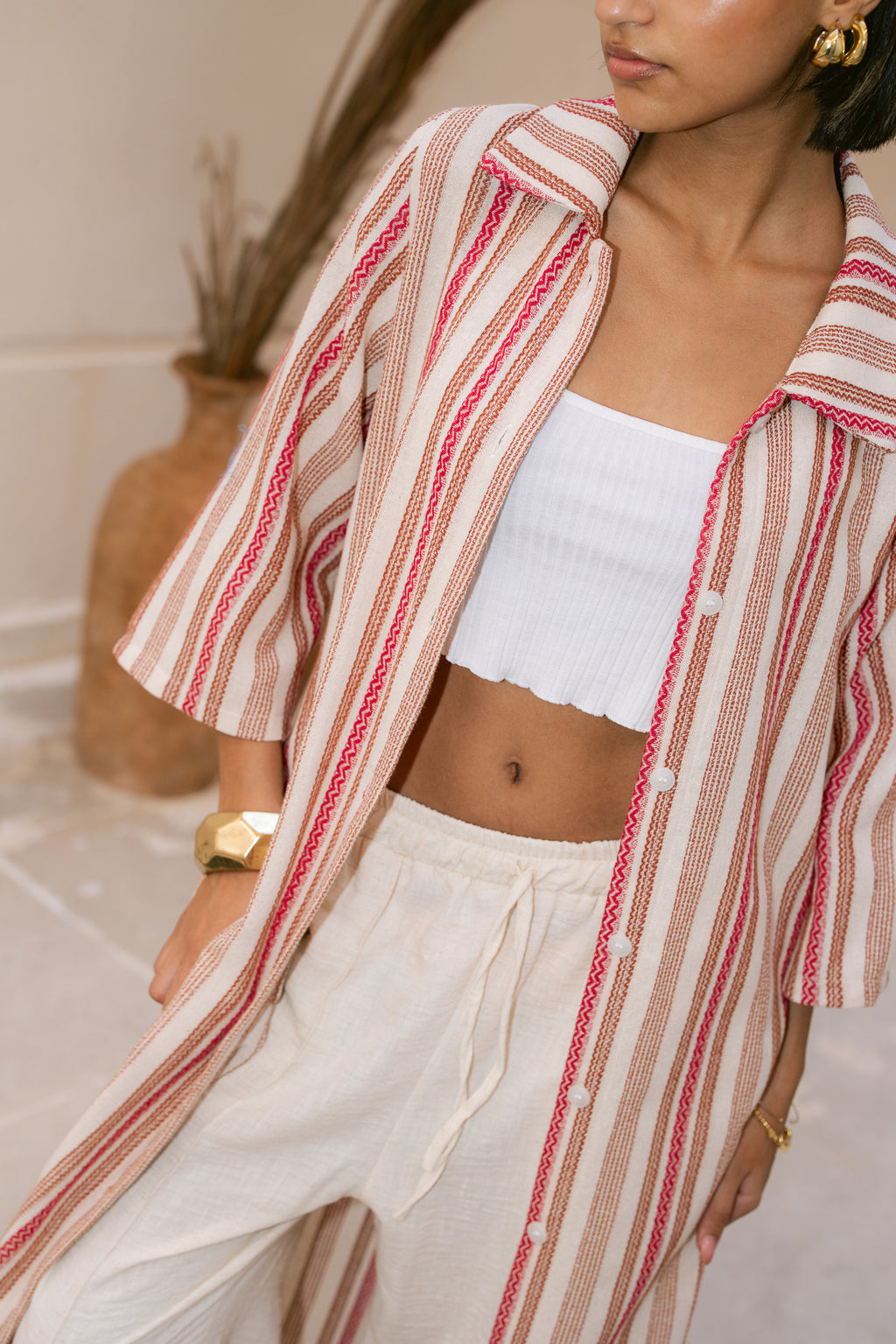 Striped Shirt Dress - Orange