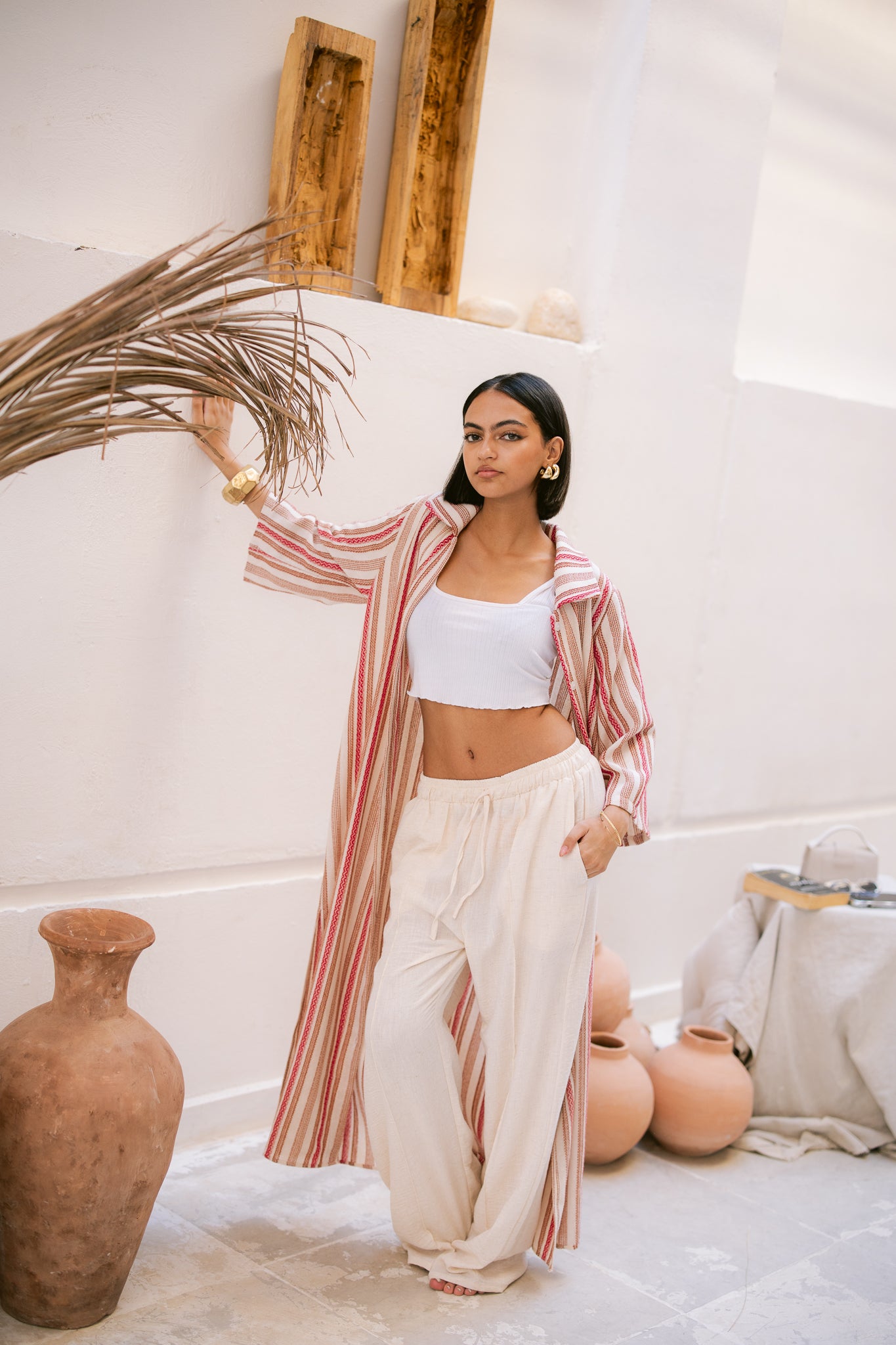 Striped Shirt Dress - Orange