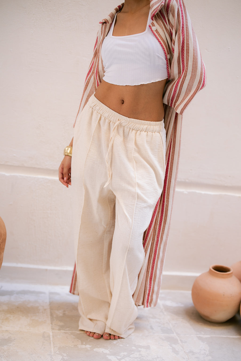 Textured Trousers - Beige