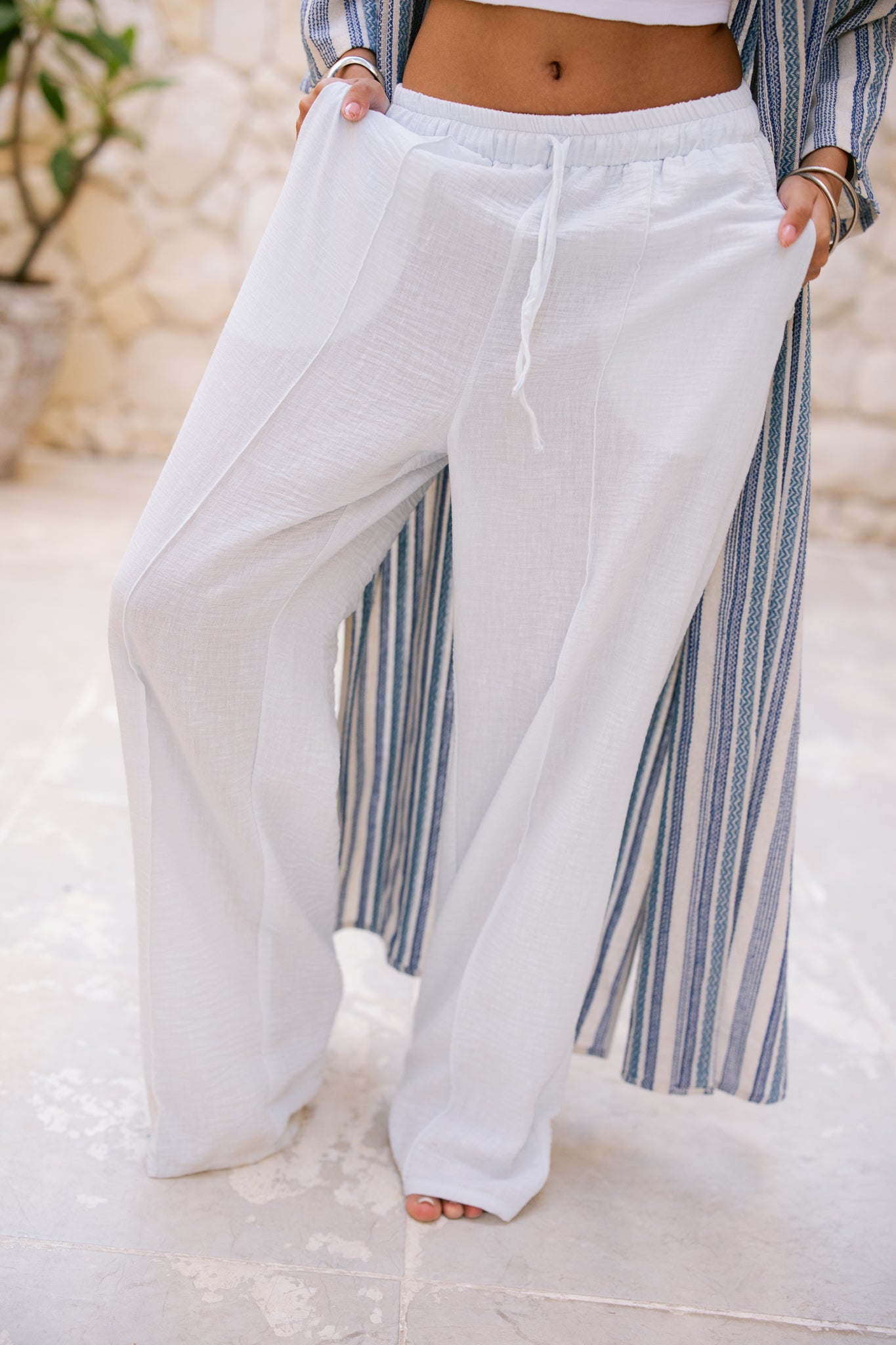 Textured Trousers - Light Blue