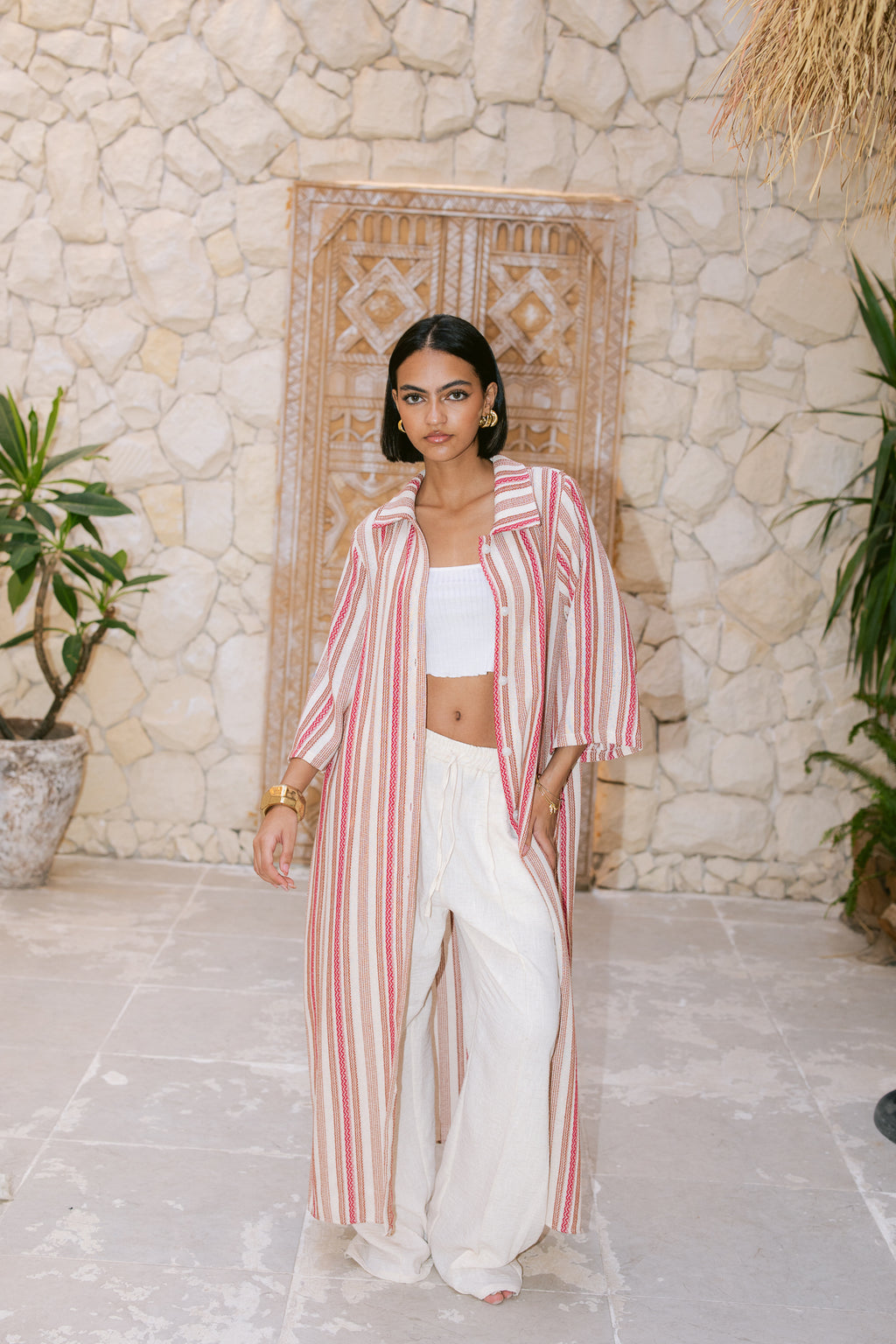 Striped Shirt Dress - Orange