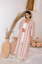 Striped Shirt Dress - Orange