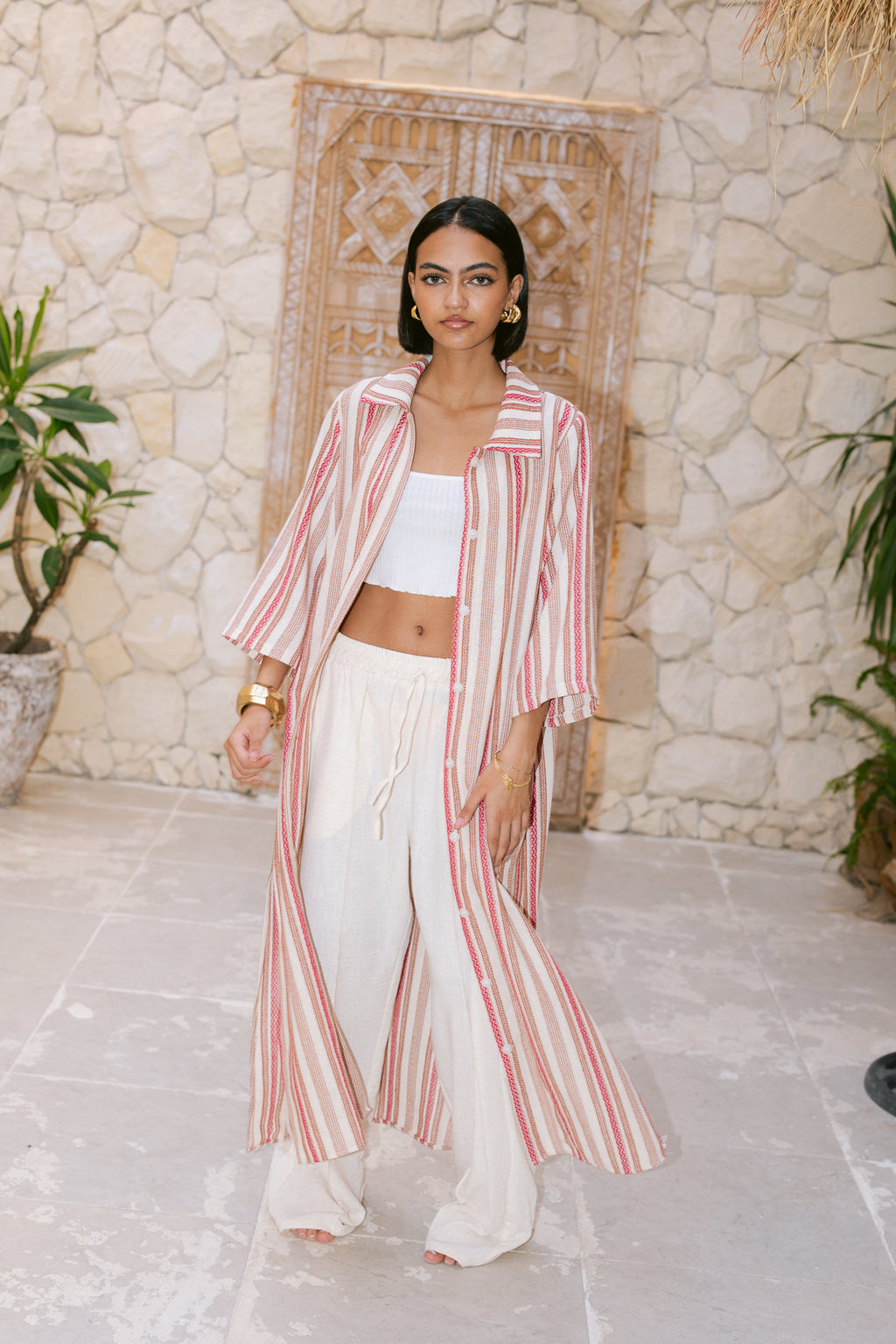 Striped Shirt Dress - Orange