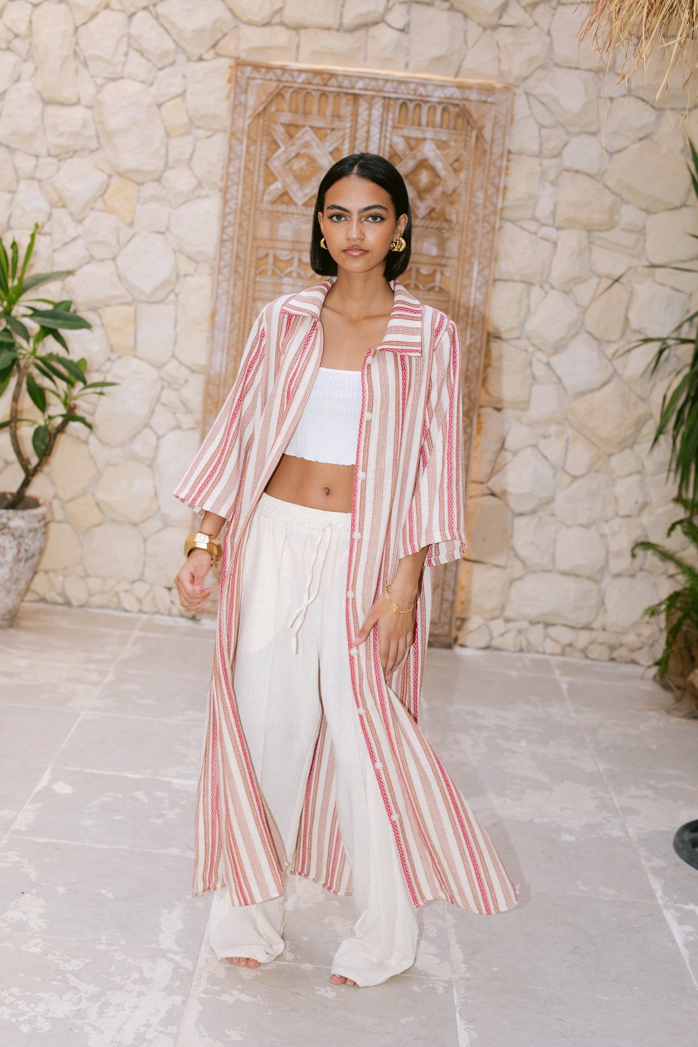 Striped Shirt Dress - Orange