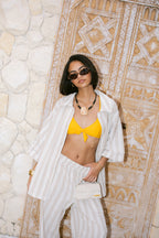 Relaxed Fit Striped Trousers - Beige