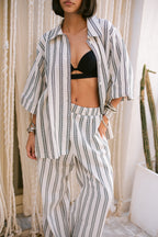 Relaxed Fit Striped Trousers - Dark Gray