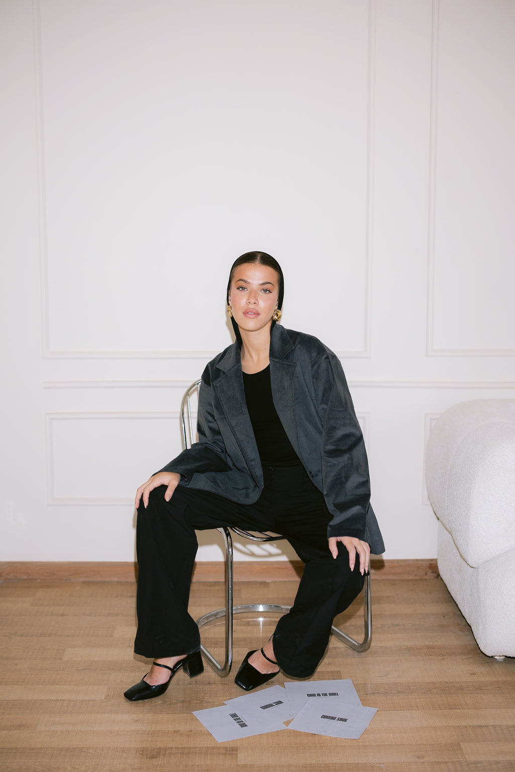 Oversized Suede Blazer - Gray