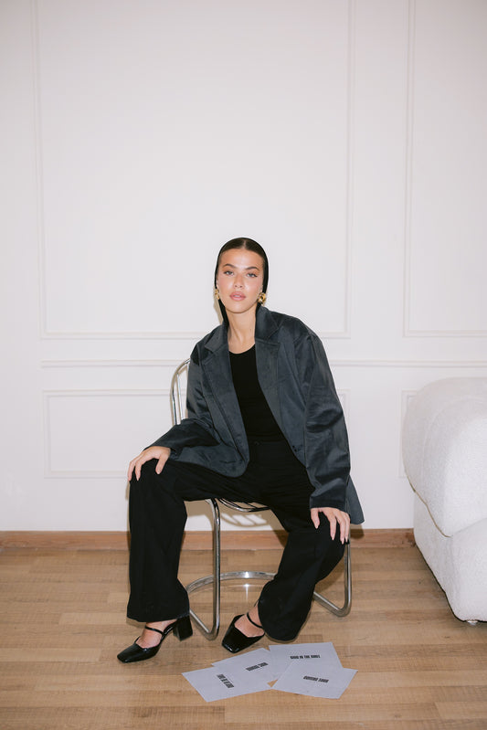 Oversized Suede Blazer - Gray