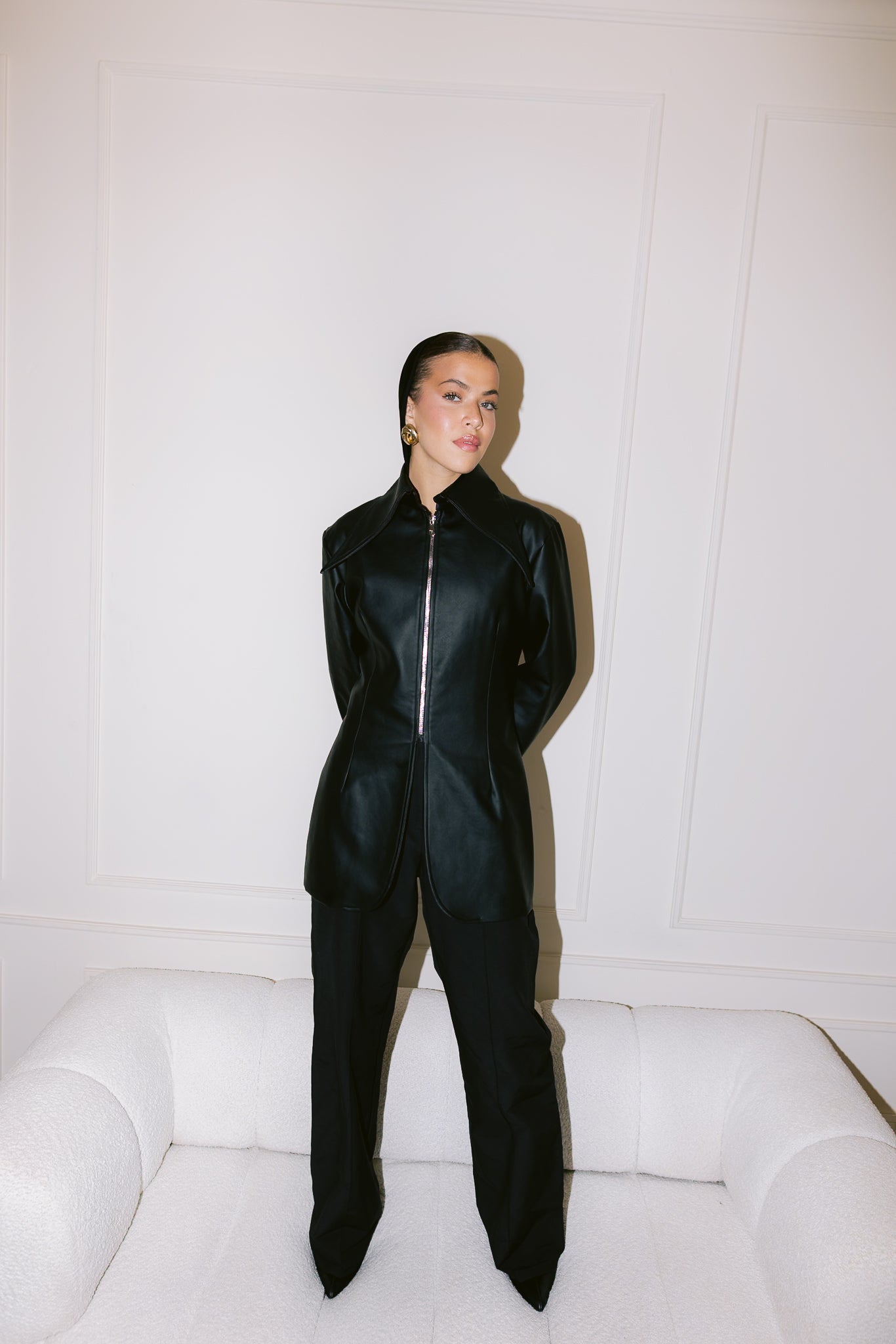 Fitted Leather Jacket - Black