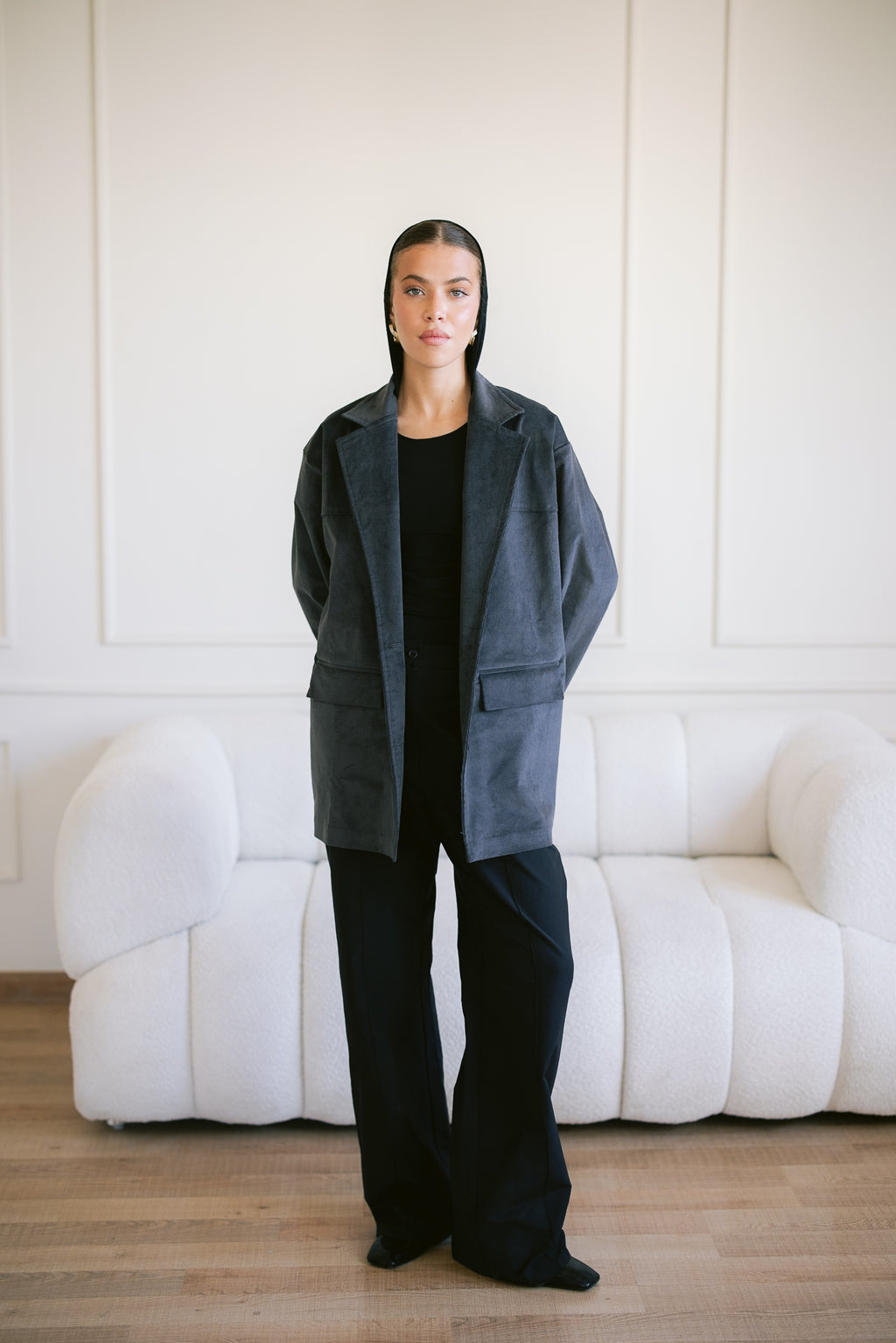 Oversized Suede Blazer - Gray