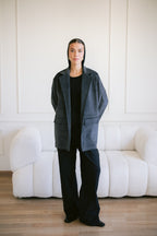 Oversized Suede Blazer - Gray