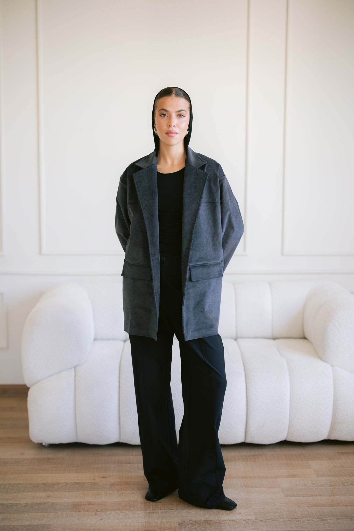 Oversized Suede Blazer - Gray