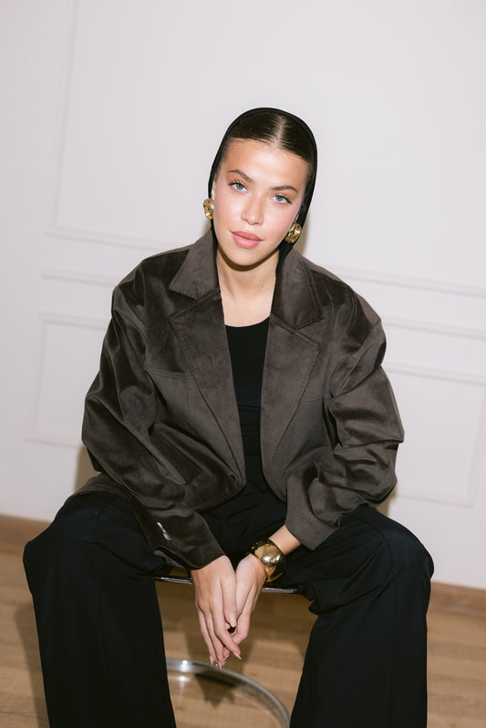 Oversized Suede Blazer - Brown