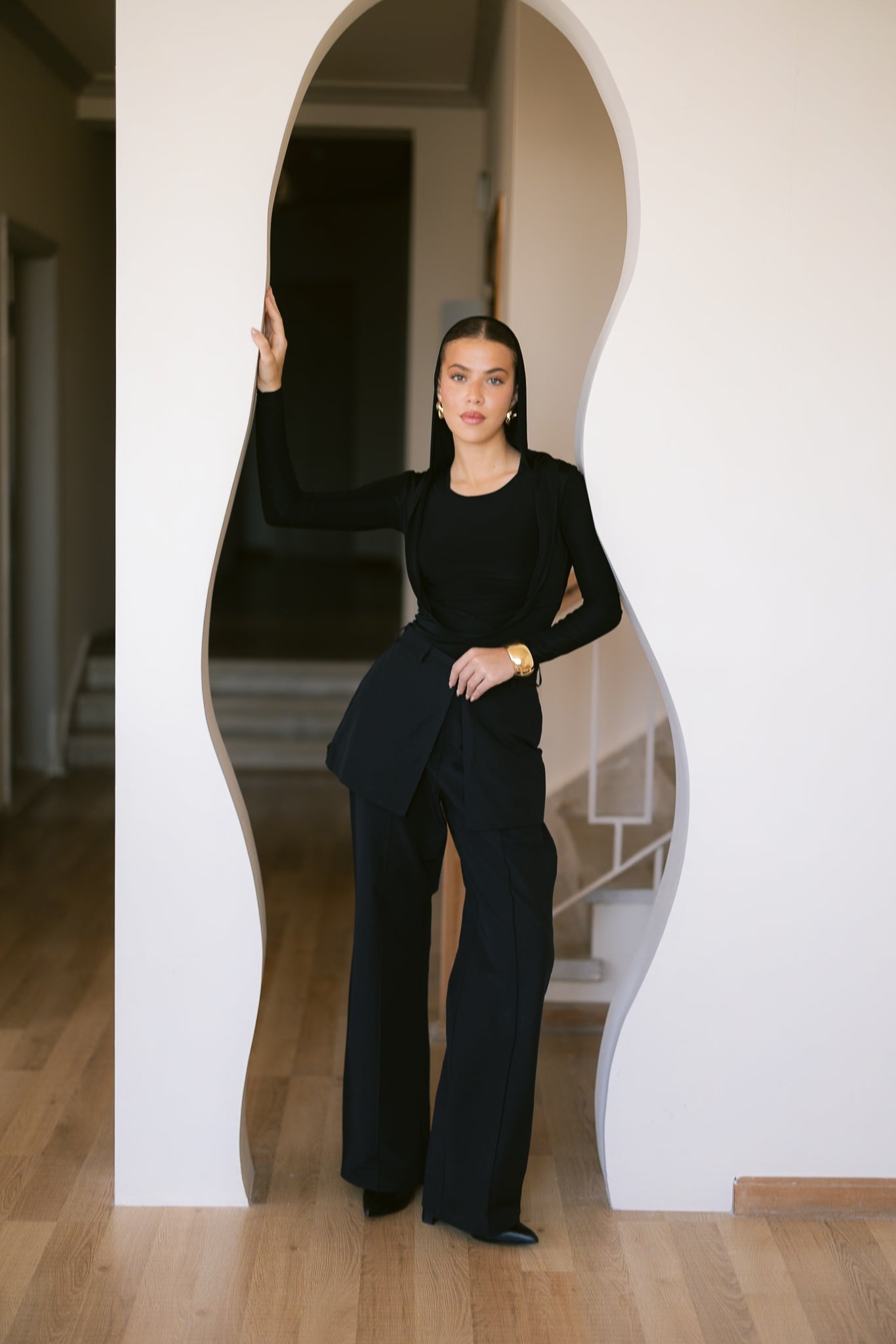 Skirt Layered Pants - Black