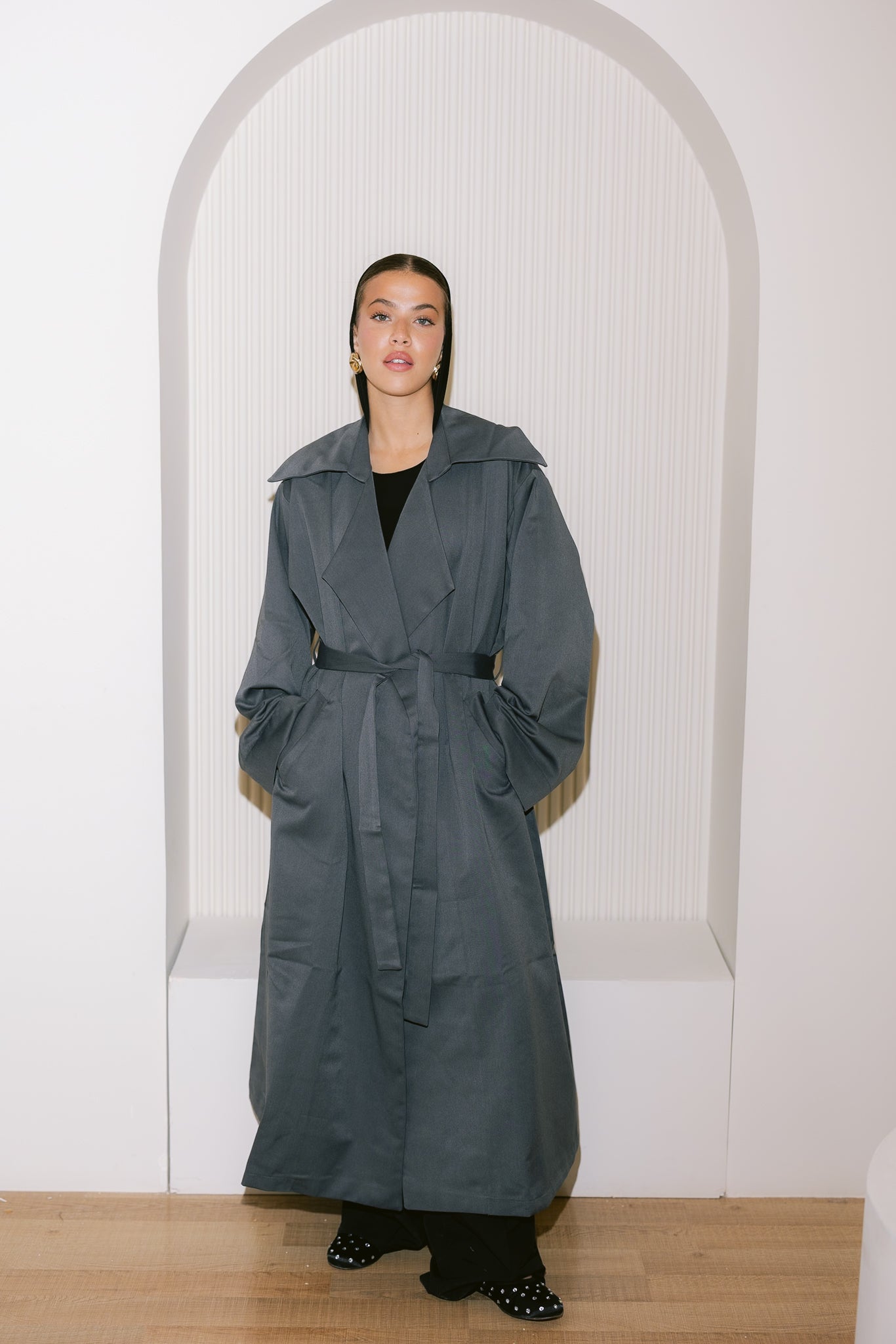 Flowing Trench Coat - Dark Gray