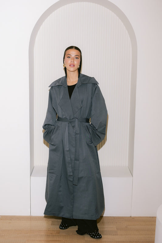 Flowing Trench Coat - Dark Gray