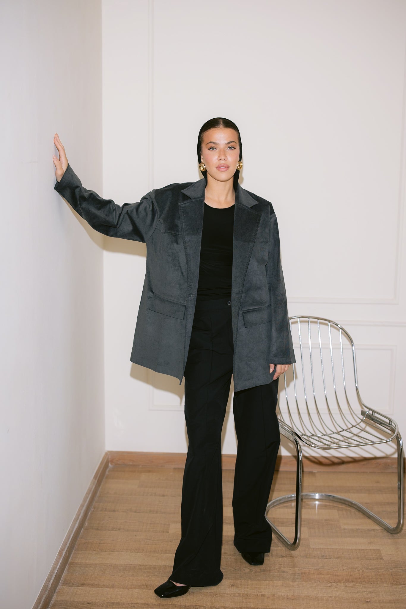 Oversized Suede Blazer - Gray