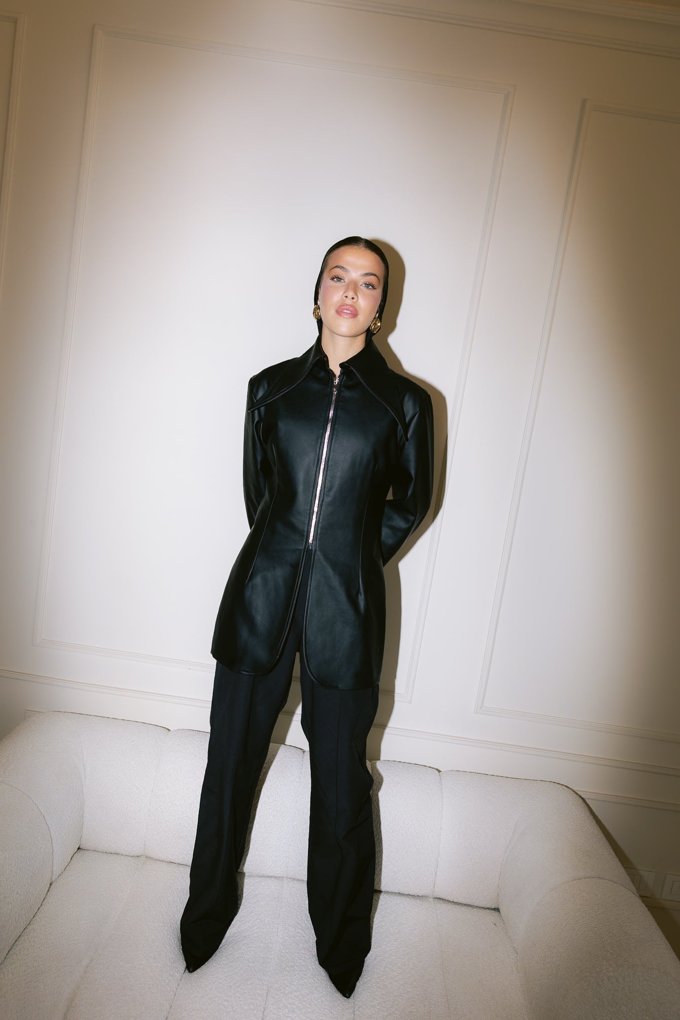 Fitted Leather Jacket - Black