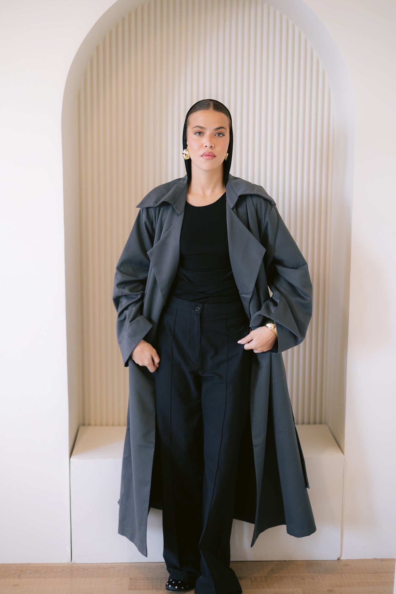 Flowing Trench Coat - Dark Gray