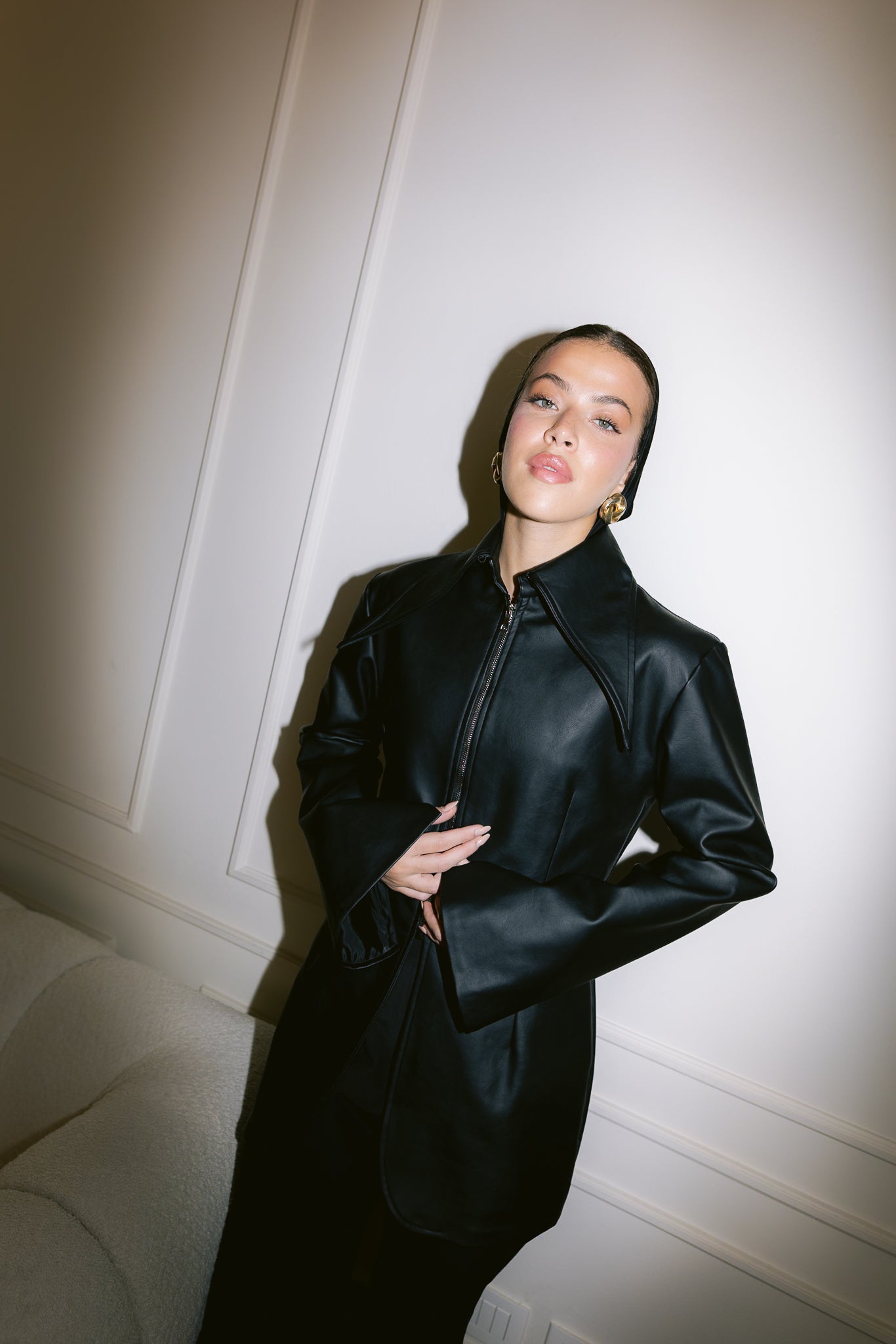 Fitted Leather Jacket - Black