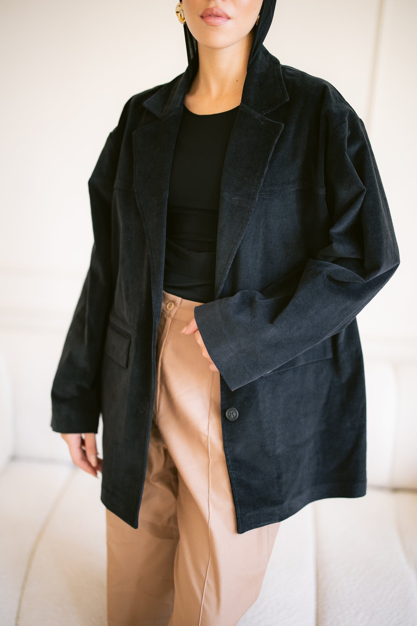Oversized Suede Blazer - Black