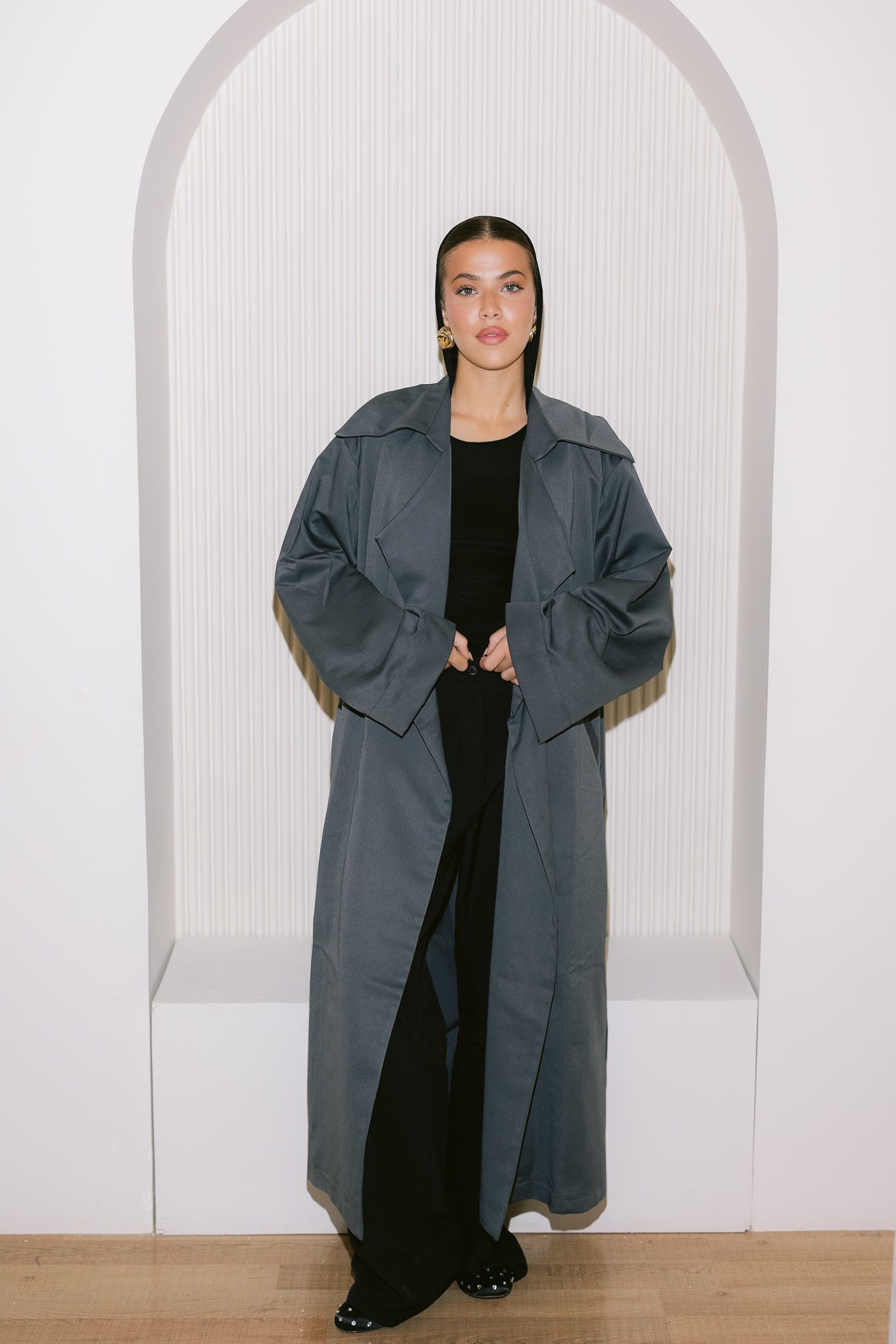 Flowing Trench Coat - Dark Gray