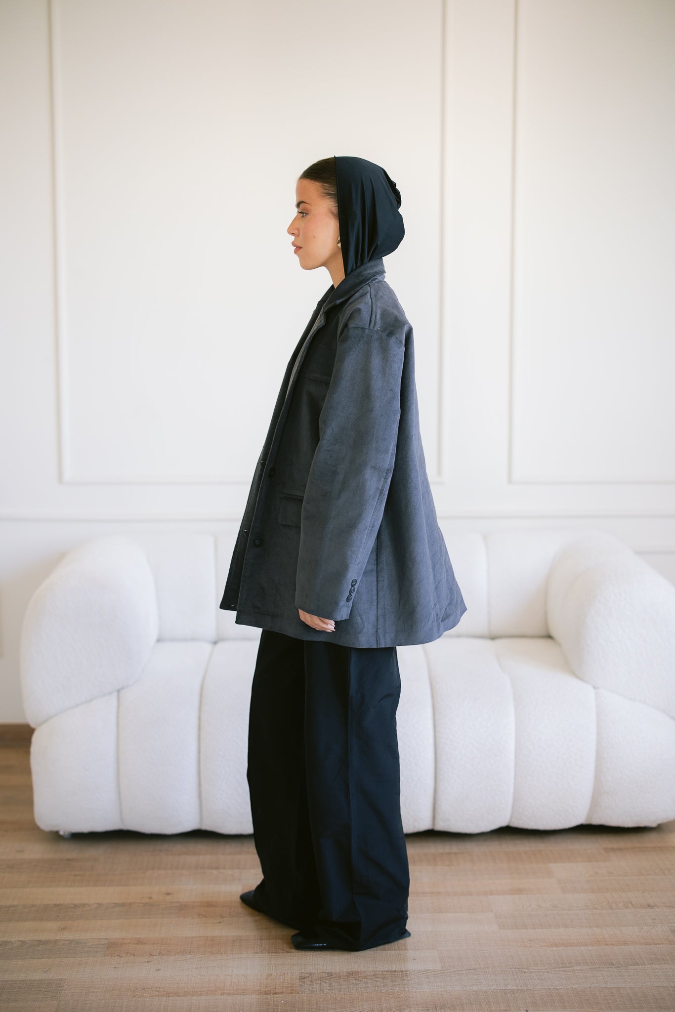 Oversized Suede Blazer - Gray