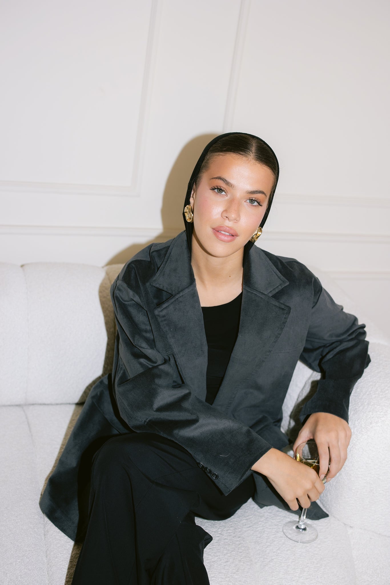 Oversized Suede Blazer - Gray