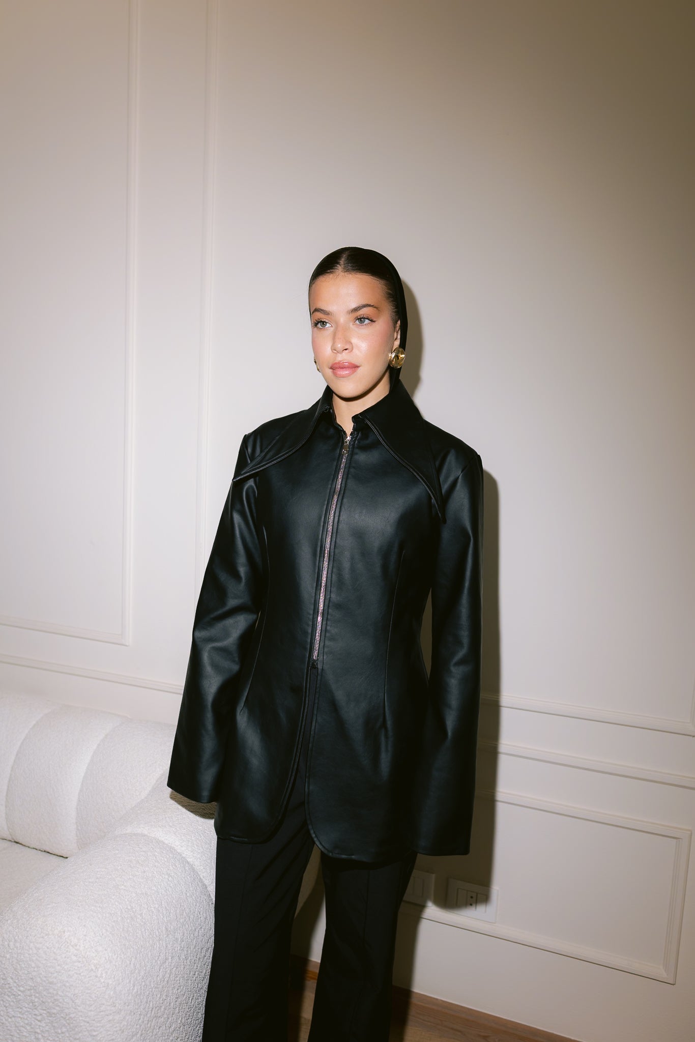 Fitted Leather Jacket - Black